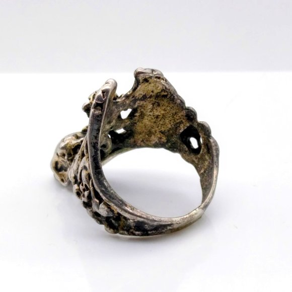 Vintage Biker Ring with Dragon and Skulls, Retro Gothic Silver Tone - Picture 5 of 7